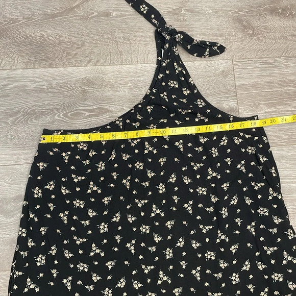 American Eagle One Shoulder Boho Black Floral Dress with Pockets L - Picture 5 of 14